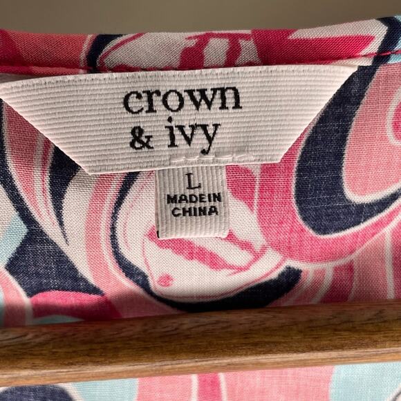 Crown & Ivy Womens Pink Floral Cold Shoulder Bell Sleeve Size L - Picture 2 of 4